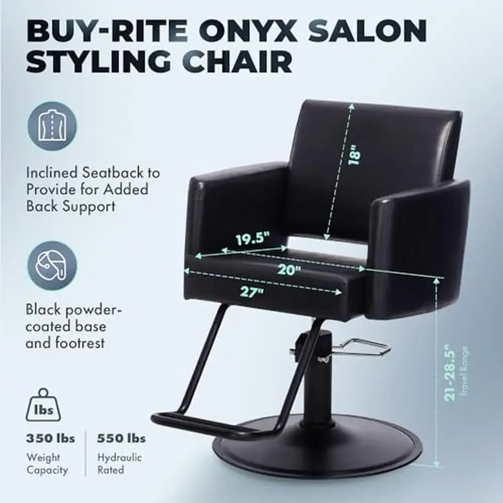 Modern Black Vinyl Styling Chair Hair Stylists with Inclined Seat-Back and Strong Steel Base Premium Salon Chair Perfect