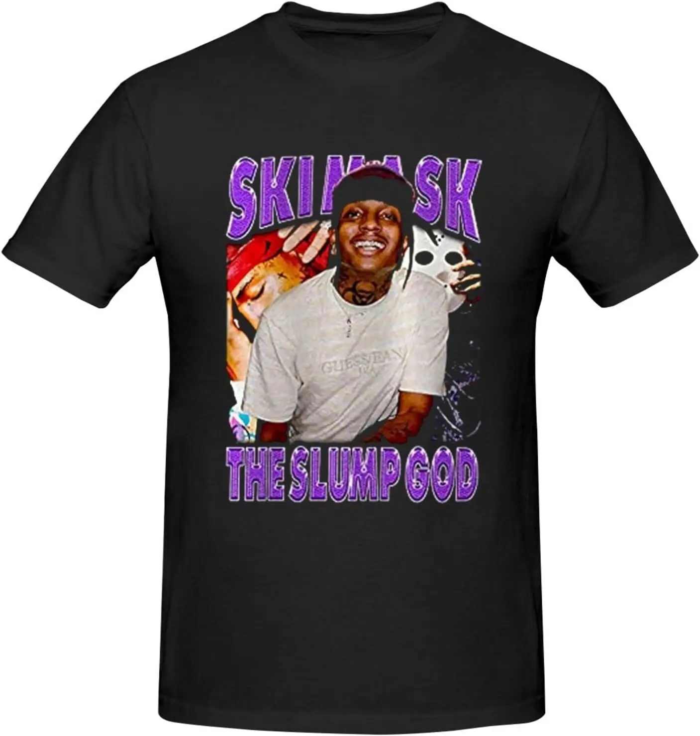 Ski Muisc Mask The Slump God T-Shirt Men'S Short Sleeve Crewneck Pattern Casual Cotton Vintage Shirts Tops