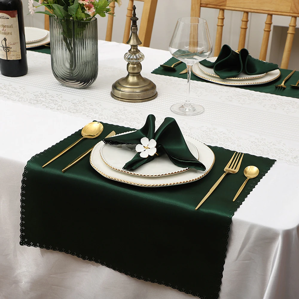 24pcs/lot Satin Table Napkin Soft Wedding Dark Green Handkerchief for Romantic Christmas Party Hotel Dinner Table Decoration