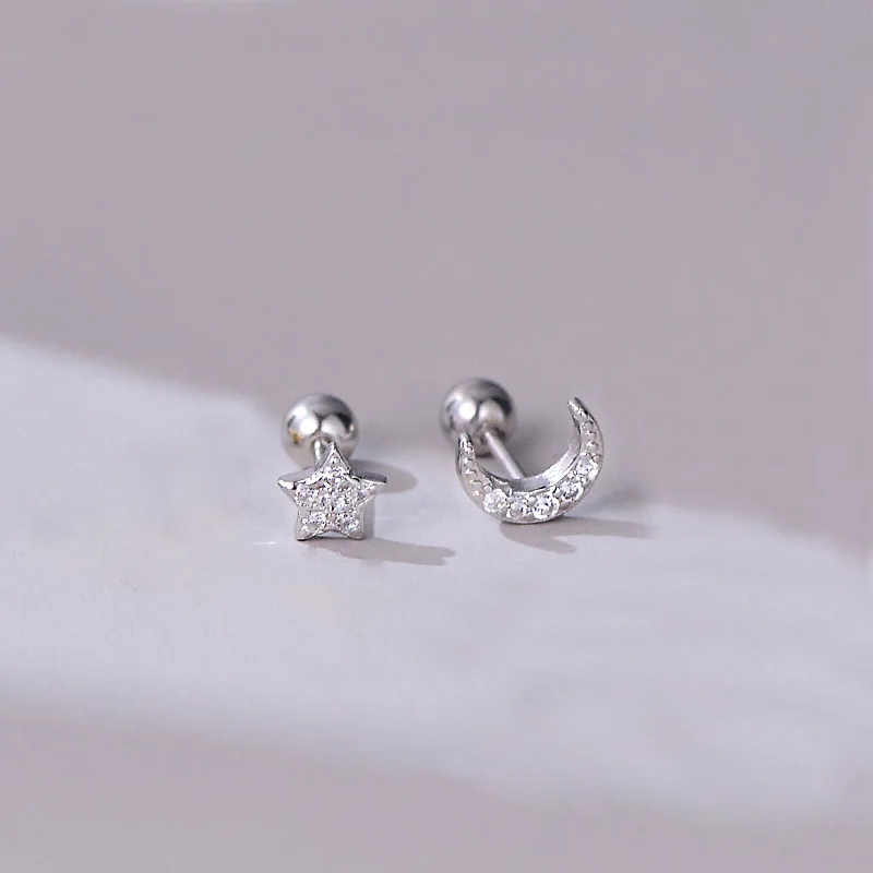 Silver Color Hypoallergenic Zircon Cartilage Studs Earring 925 Silver Needles Earrings for Women Helix Conch Tragus Piercing