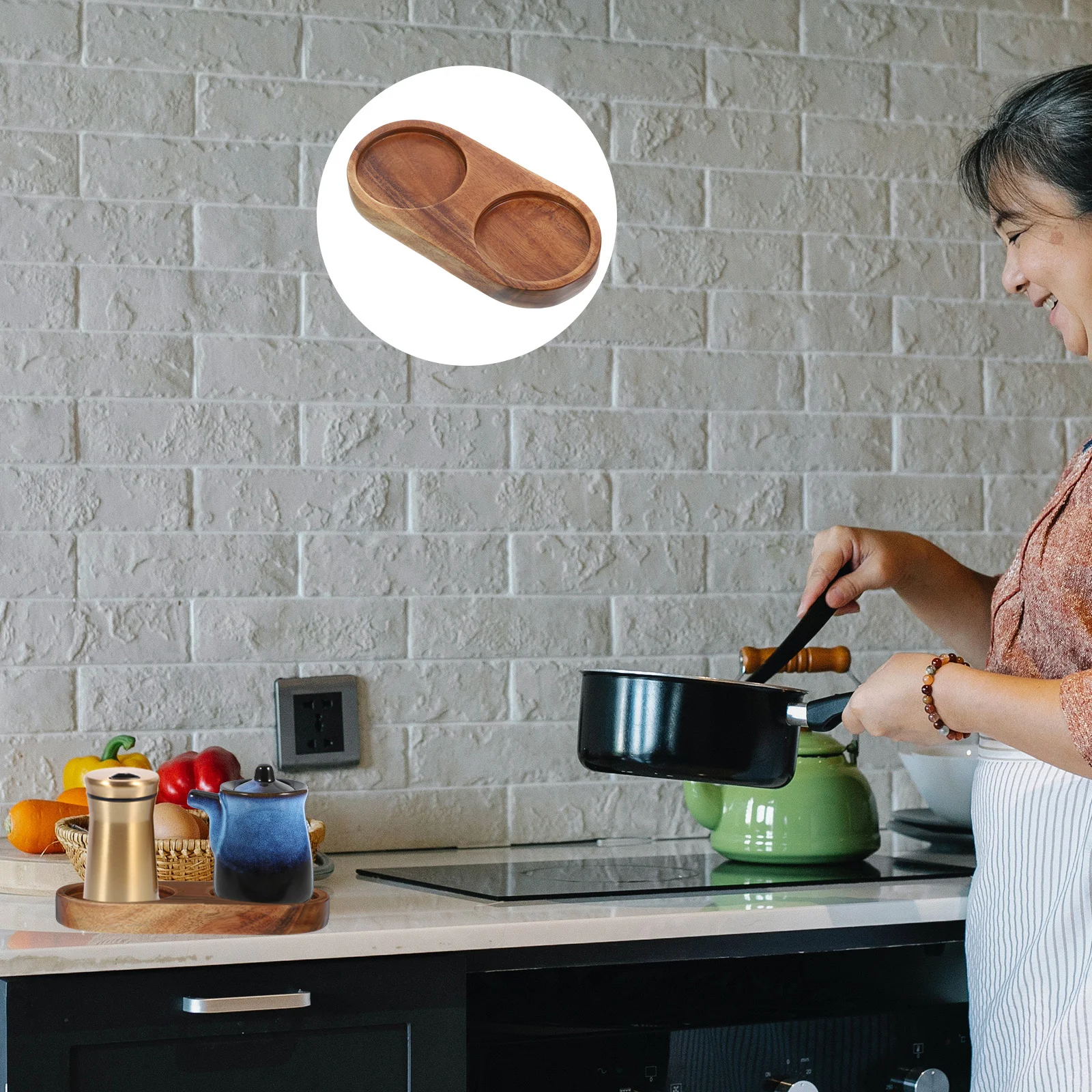 Pepper and Salt Grinder Holder Tray Condiment Vinegar Wooden Trays for Crafts Coffee Electric