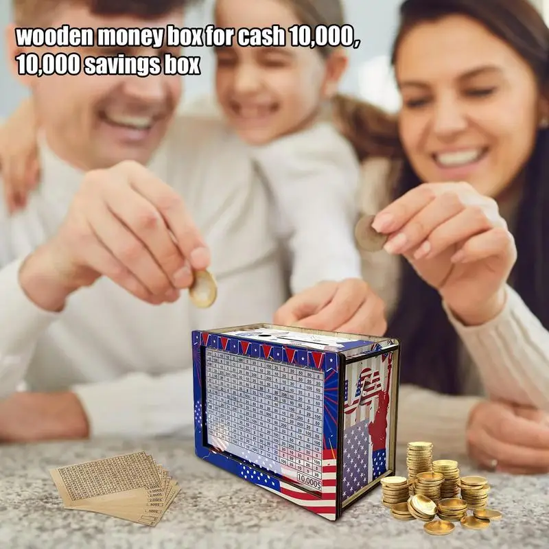 Wooden Money Box With Counting Target Wooden Cash Vault Challenge Money Bank Reusable Money Box Cash Saver With Money Target For