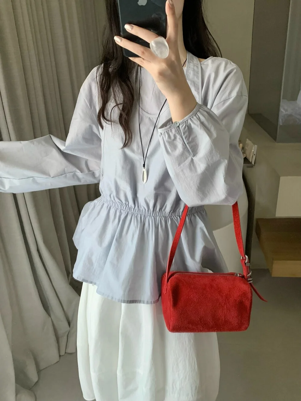

Fre Pure Color Design Sense Fake Two-Piece Small irt with Hair Band Women's 6EC830 Commute Sle Loose Fit Long Sve ro...