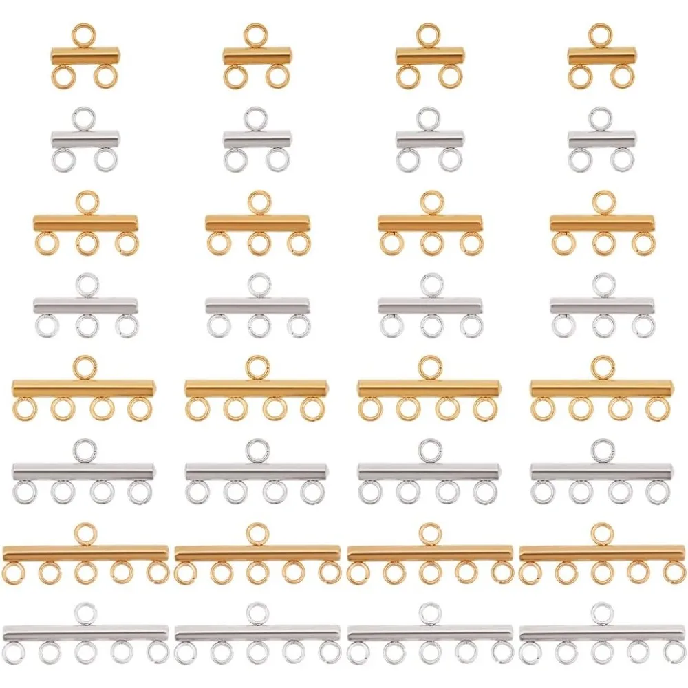 

32 шт., замок с скользящей застежкой, 4 стиля, многослойные застежки для ожерелья, 2 цвета, многослойная проставочная застежка, соединители для трубок из нержавеющей стали 304