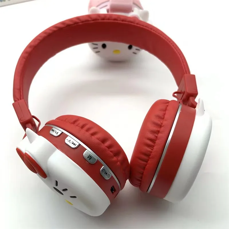 سانريو هالو كيتي سماعة بلوتوث 5.0 HiFi سماعة ستيريو قابلة للطي مع ميكروفون الكرتون سماعات لاسلكية فوق الأذن
