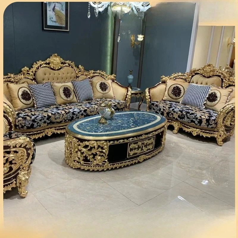 

French court sofa solid wood double-sided carved French fabric sofa self-built luxury