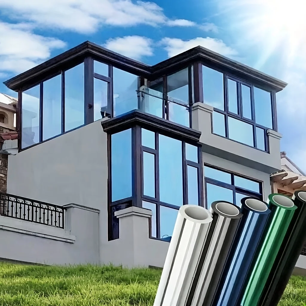 One Way Privacy Window Film No Glue Static Cling Heat Control Daytime Privacy Cut to Size Removable for Office Balcony Glass