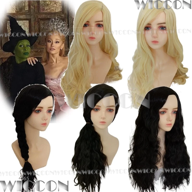 Glinda Elphaba Wicked Movie Cosplay Prop Black Wig Blonde Wig Witch Women Girl Curly Hair Holloween Roleplay Galinda Customized