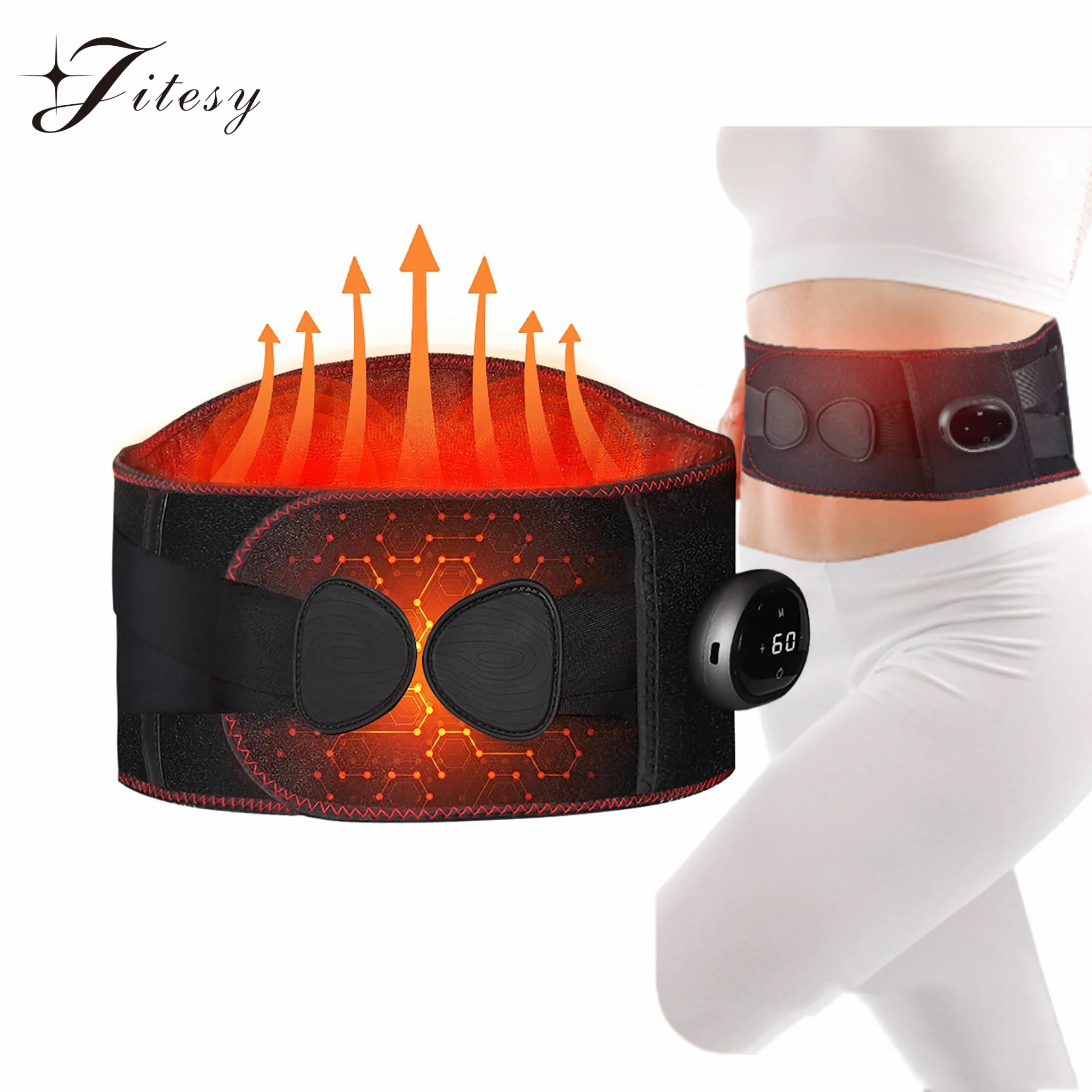 

Graphene Vibration Massager Belt Red Light Warm Therapy 3th Gear Heating Massaging Pad Back Brace Relief for Back Pain&Tiredness