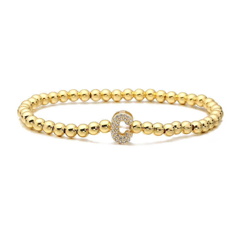 Zirconia Alphabet Charm Bracelet for Women, Adjustable Gift