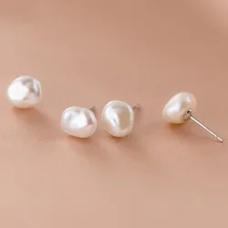 Natural Freshwater Pearl Baroque Irregular Shape 7-8mm Stud Earrings 925 Sterling Sliver Simple Style Jewelry for Women Hot Gift