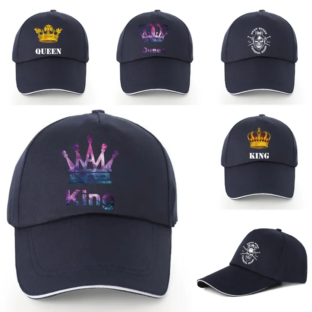 

Women Summer Adjustable UV-proof Visors Hat King Queen Print Men Street Hip Hop Cap Baseball Caps Pure Cotton Back Buckle Hats