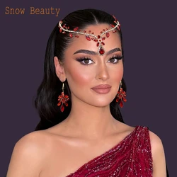 DZ093 Luxury Crystal Forehead Headpiece Red Green Blue Rhinestones Tiara Prom Festival Crystals Headband for Women and Girls