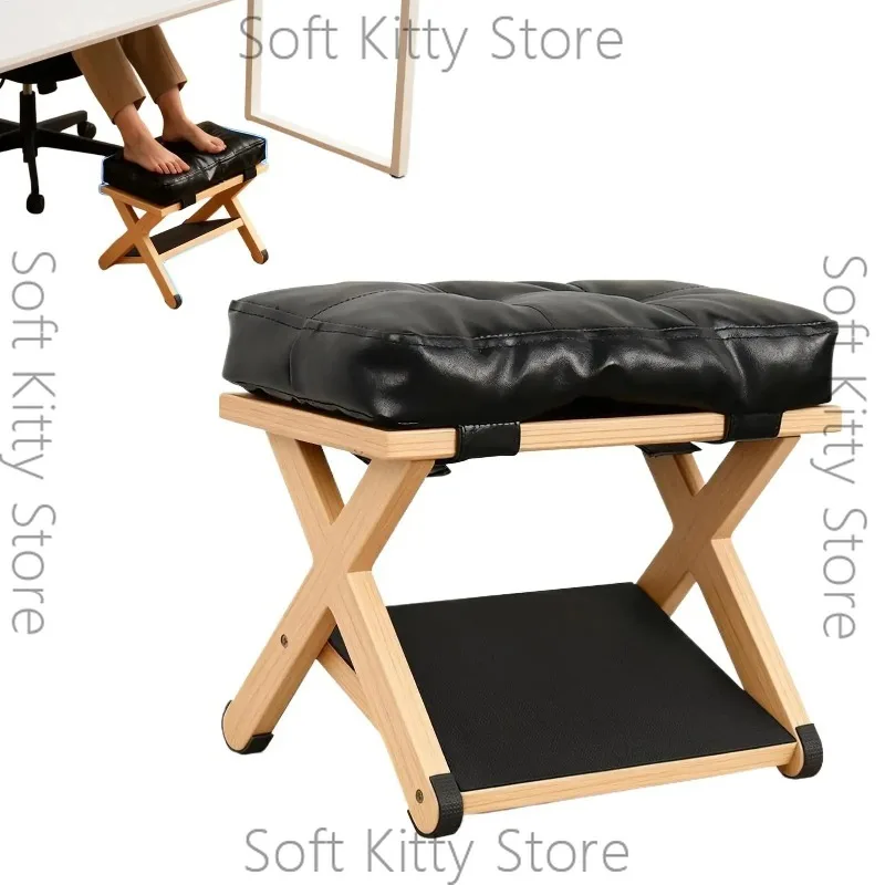 Wooden Under Desk Footrest with Non-Slip Rubber Stepping Surface 2-layer Leg Rest Slanted Small Desk Foot Stool for Home Office