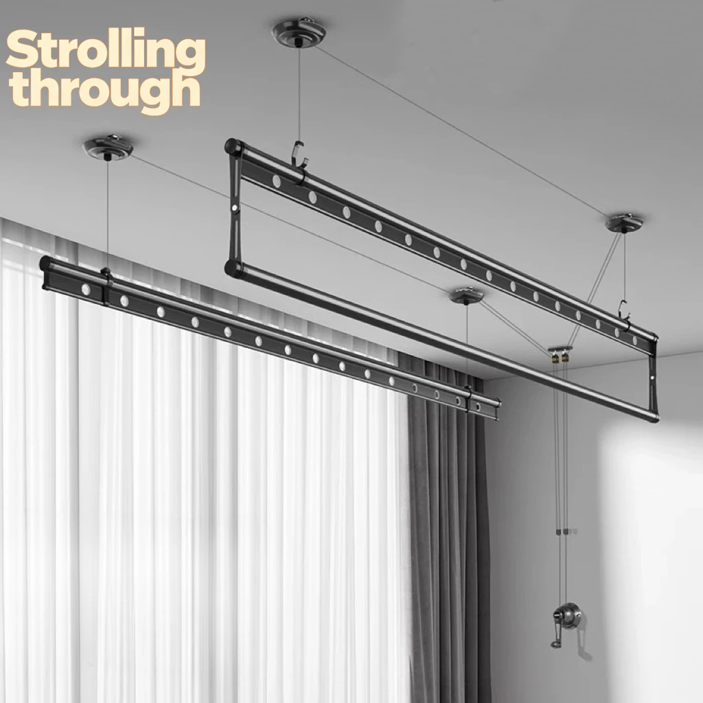 

Подъемная сушилка для белья на балкон, бытовая, с двойной штангой, с ручным приводом, для сушки одеял, для использования в помещении