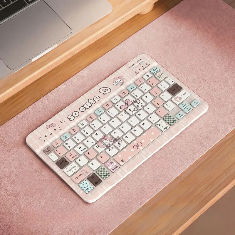 

For IPad Tablet Wireless Bluetooth Keyboard with Kawaii Hello Kitty Rechargeable Tablet Keyboard Compact Portable Mini Keyboard