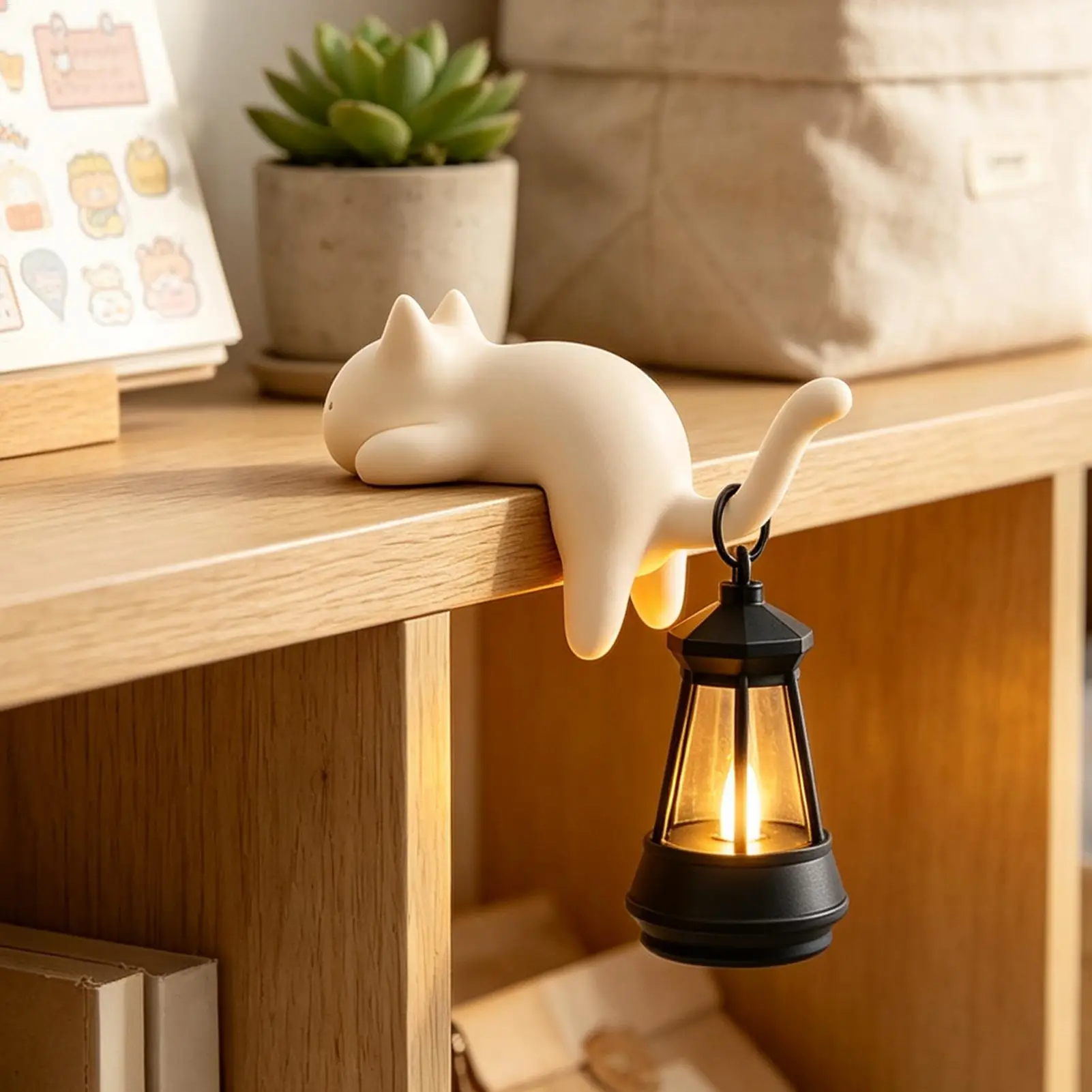 cat figurine glow lamp Cat Bookshelf Lantern Light Cute Vintage 3D Printing Nightlight Cat Figurine Night Lights anging Lantern