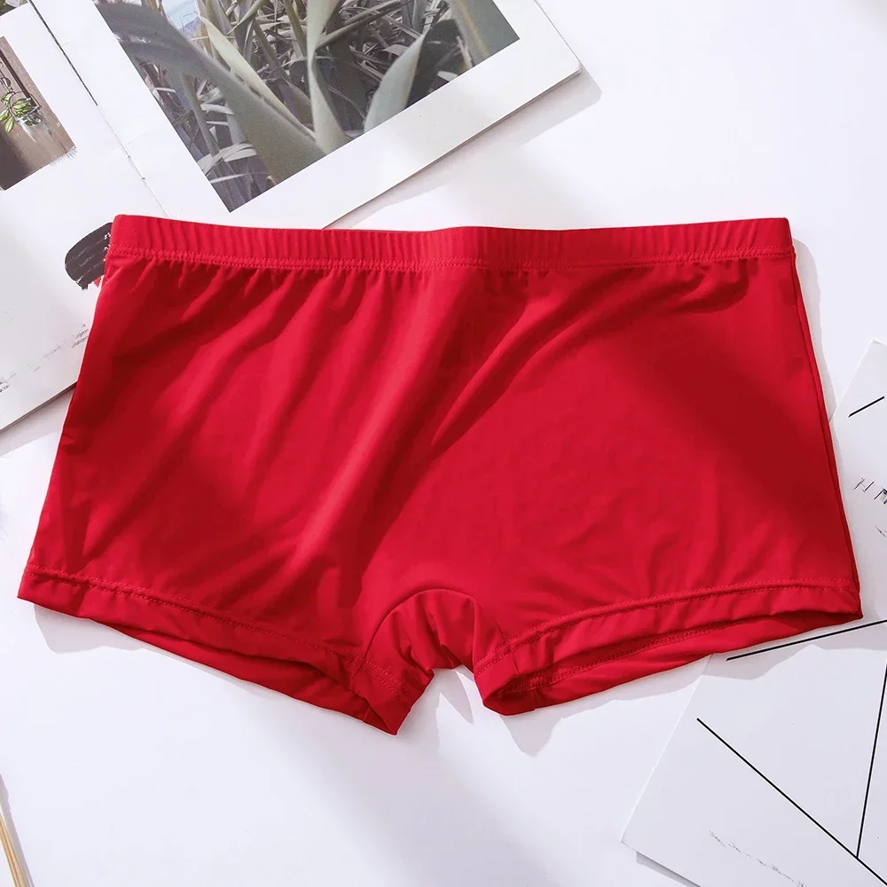 남성용 통기성 편안한 팬티 새로운 아이스 실크 복서 팬티 반바지 벌지 피부 친화적 속옷, 이음매 없는 단색