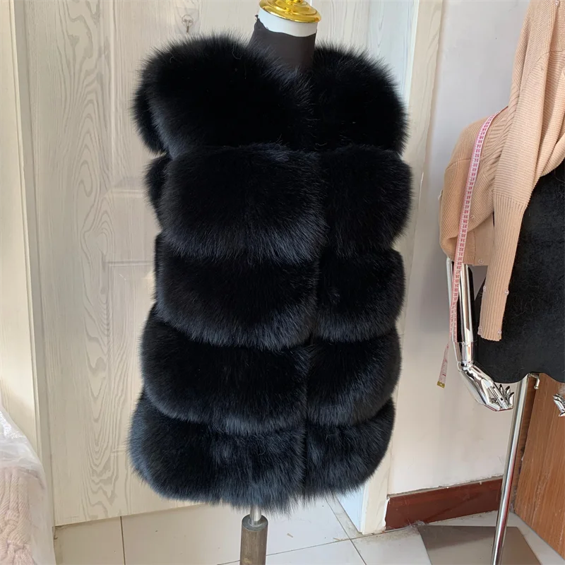 Imagem -02 - Moda Feminina Novo Colete de Pele Real Primavera e Outono Raccoon Fur Vest Linhas de Pele Grande de Alta Qualidade Real Fox Fur Vest Jackets