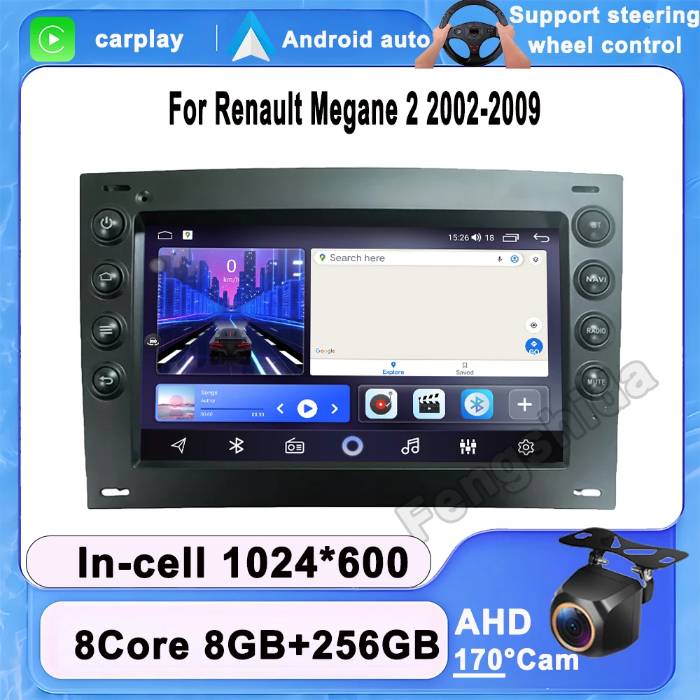 

Android Carplay for Renault Megane 2 2002-2009 Wireless Car Radio Multimedia Autoaudio Head Unit 7" GPS Naviagtion 2din Stereo