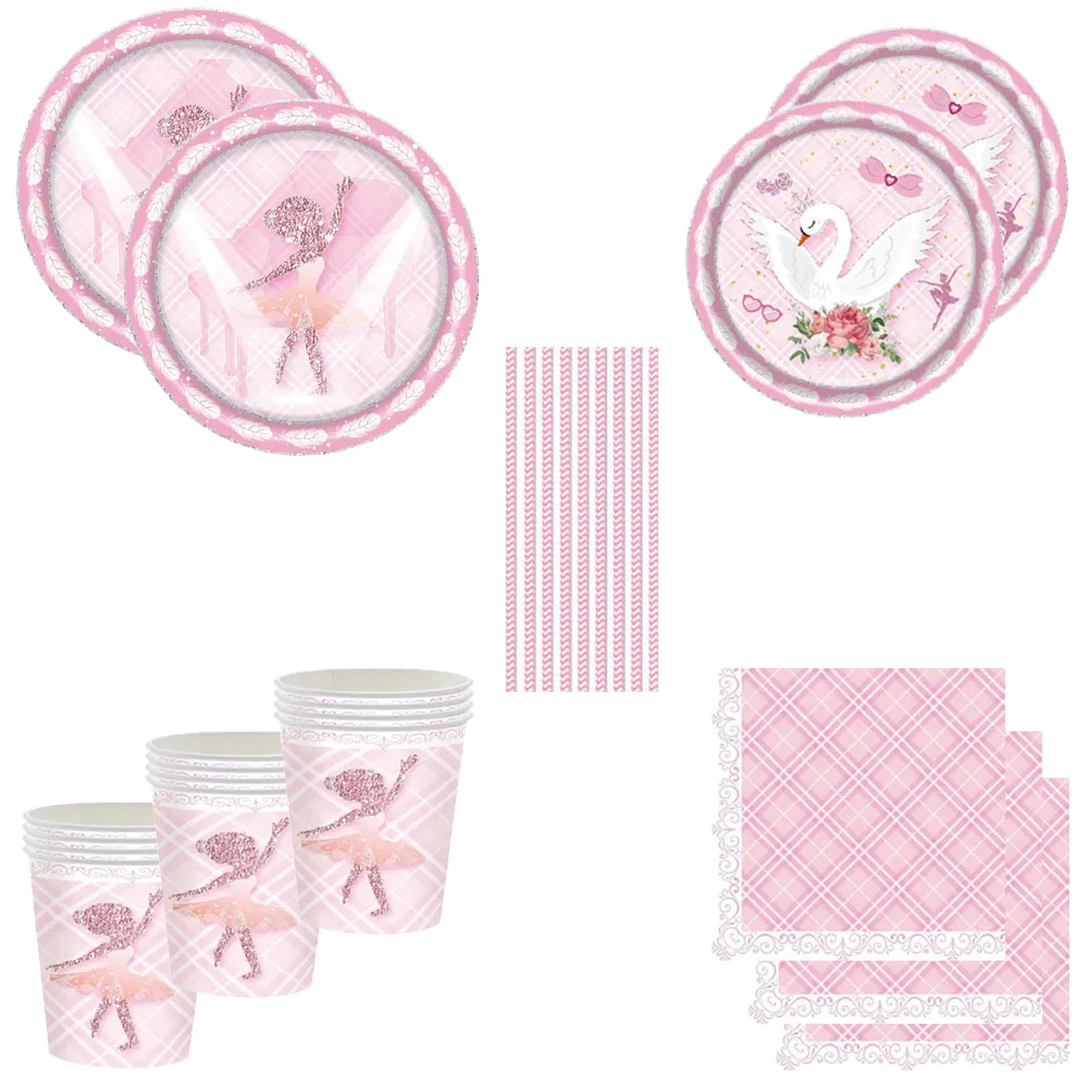 

Pink Ballet Theme Birthday Disposable Tableware Swan Dance Shoes Dress Plates Napkins Happy Birthday Party Decor Kids Girl 1st