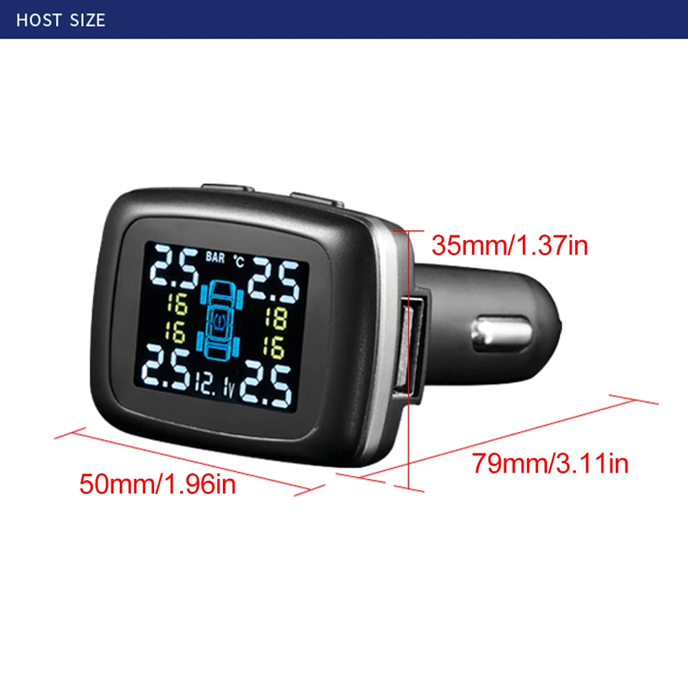 NEW Car TPMS Tire Pressure Monitoring System Sensors Cigarette Lighter with USB Port Tpms Car Security Alarm System