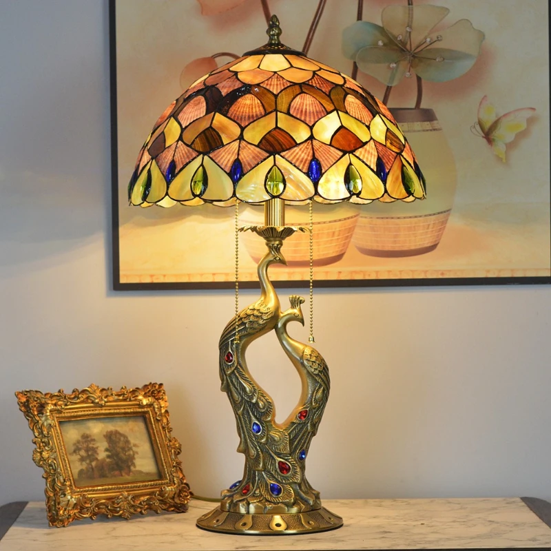 European Luxury All Copper Floor Light Retro Pastoral Resin Base Ornament Bedroom Study Living Room Home Atmoshere LED Desk Lamp