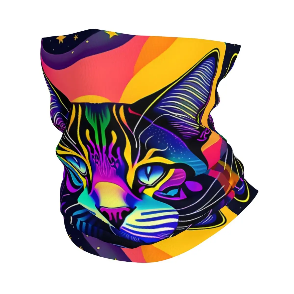 A Colorful Psychedelic Cat Scarf Neckerchief Neck Face Mask Polyester