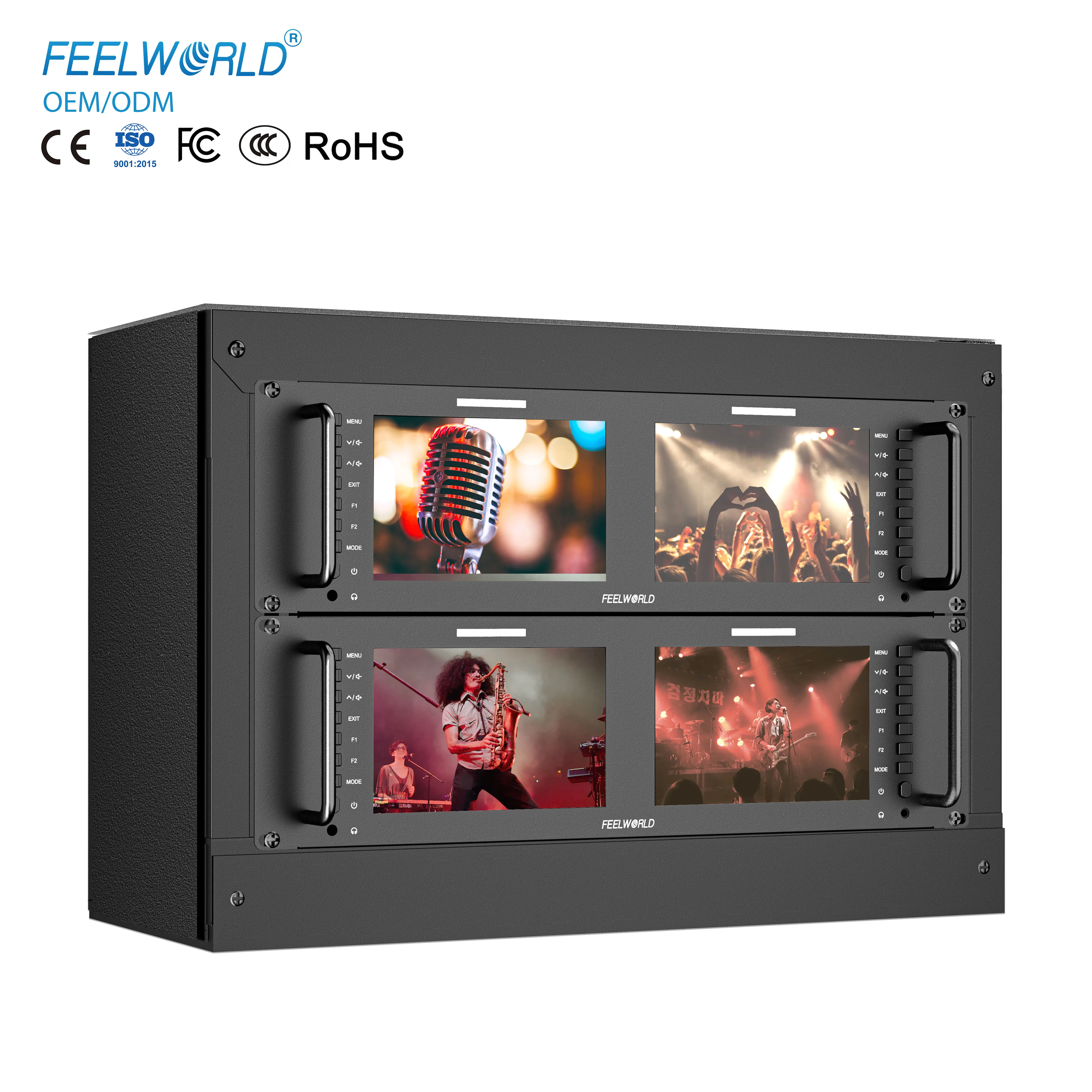 Dual 7 Inch 3RU Rack Mount LCD Monitor 4K UHD IPS 1920x1200 4K SDI Professional Broadcast Studio Video Display