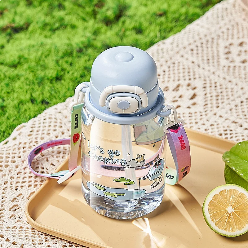 Cute Cartoon Kids Water Bottle Student Straw Cup Portable Summer Plastic Tumbler For Boys Girls Drop Resistant Travel Gift Set