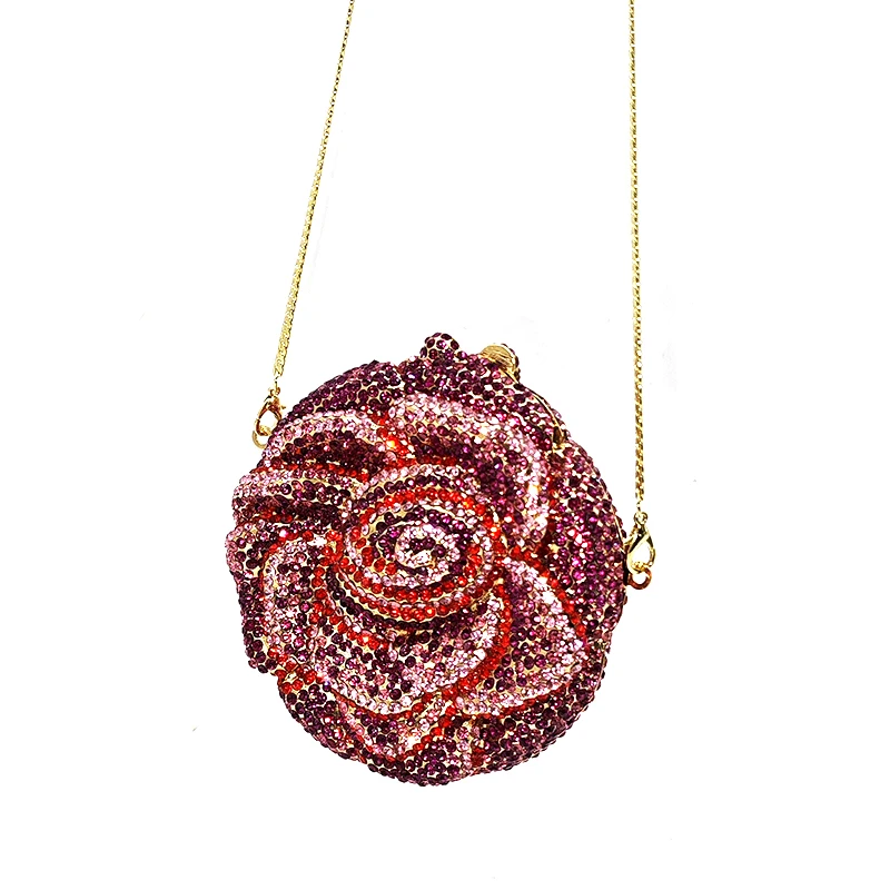 

Bridal wedding party rose purse women evening party bag diamond luxury clutch elegant round shape crystal purses