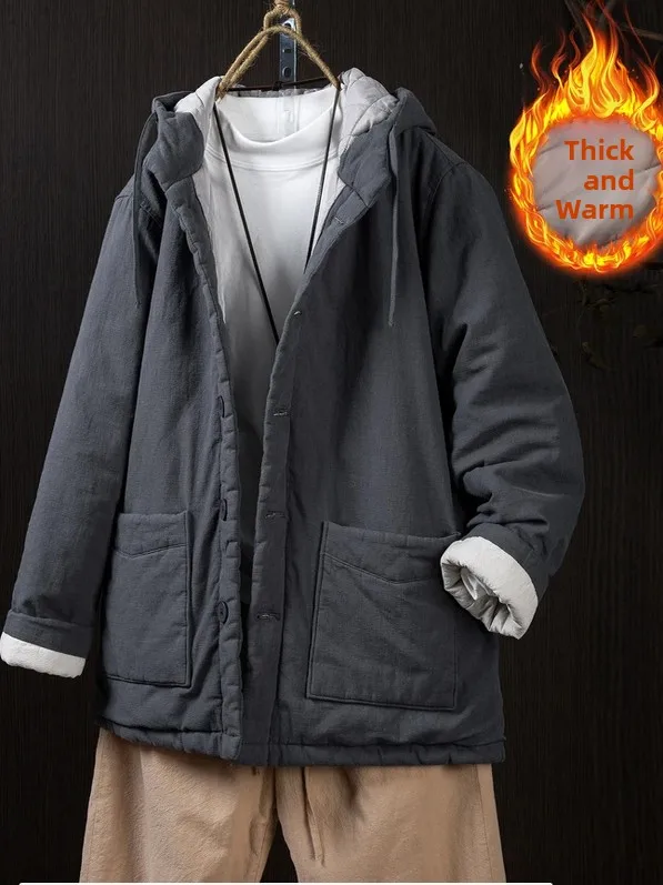 

Мужская повседневная свободная универсальная теплая хлопковая куртка с капюшоном из чистого хлопка, новинка 2025 года, в китайском стиле, для ежедневных поездок