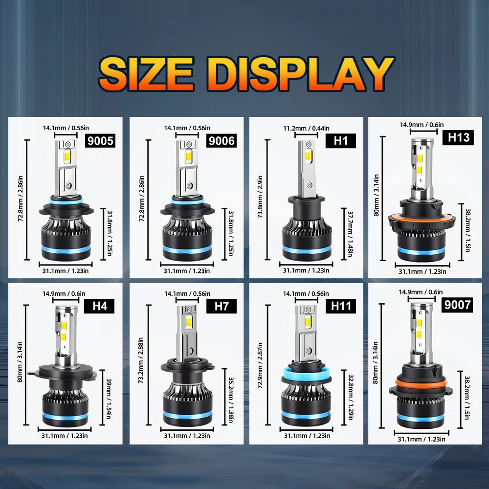 2PCS  20000LM Car Led Headlamp No Copper Tube H7 H11 H4 9007 H13 9006 9005 6500K White Car Mini Headlamps 3570 CSP Chips