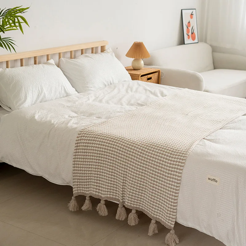Two-Color Pineapple Tassel Bed End Blanket Hotel Homestay Living Room Soft Sofa Blankets Office Air Conditioner Nap Shawl Cover