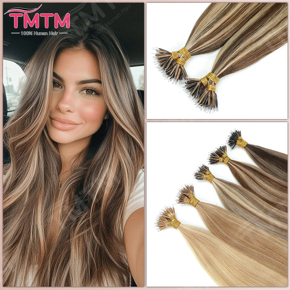 Nano Ring Human Hair Extension 1g/strand Micro Links Hair Extensions 50 Pcs Nano Bead Prebonded 18