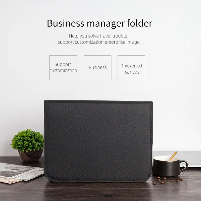 Large Black Business Portfolio File Document Folder Zipper A4 Paper Organizer Bag Padfolio Binder Briefcase Conference Office