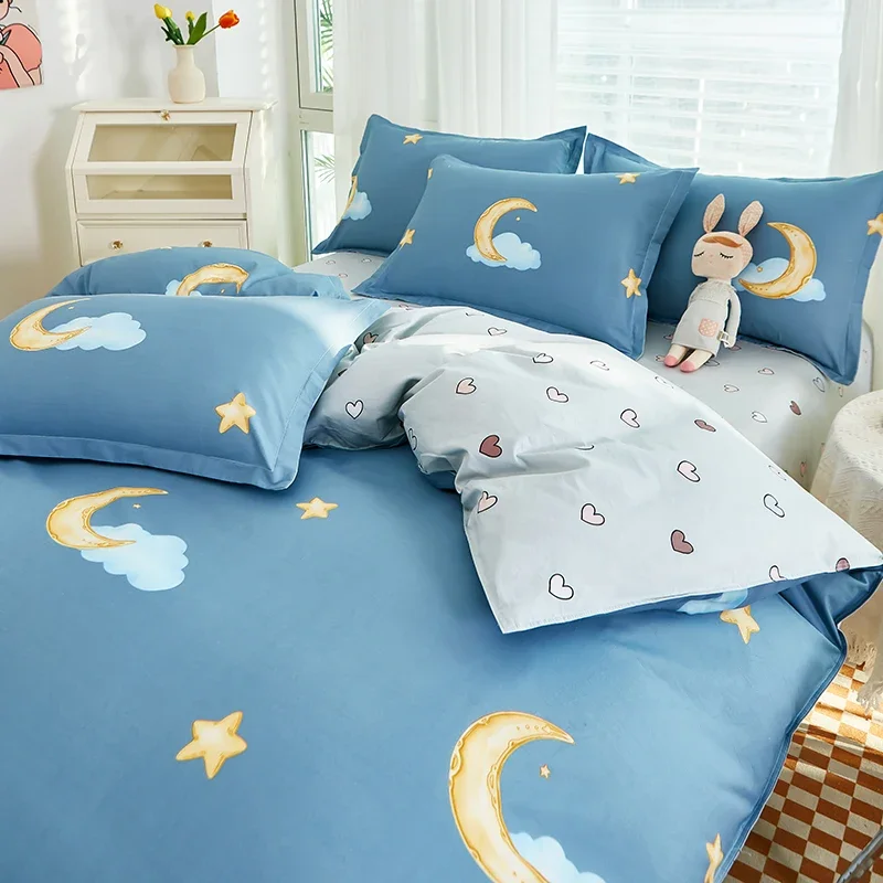 Moon Star Comforter Cover Set Clouds Blue Bedding Sets 100% Cotton Reversible Duvet Covers for Kids Boys Teens Men Bedroom Decor