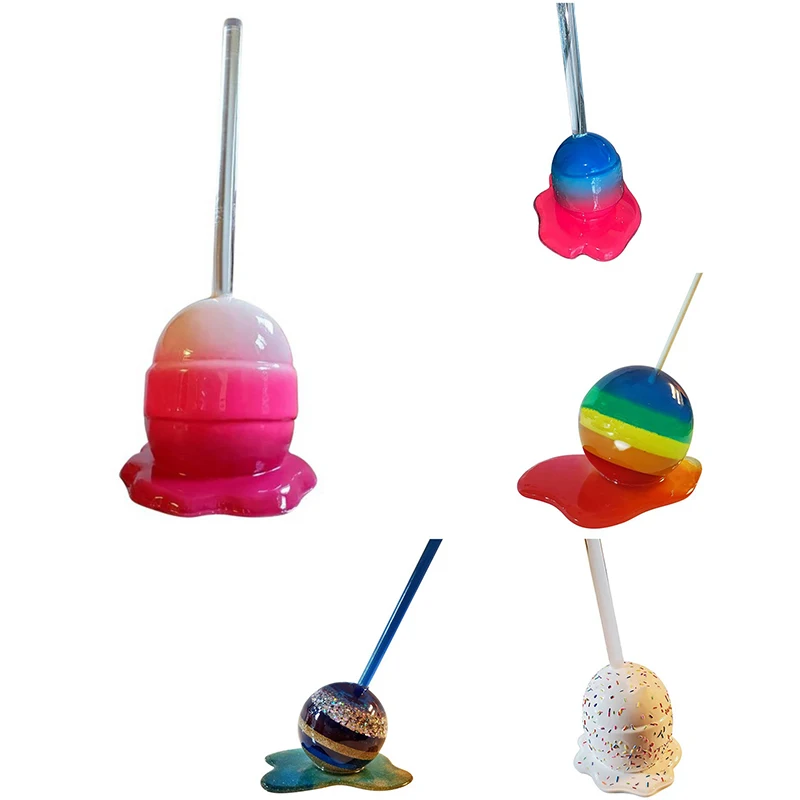 SEWS-Transparent Melting Sicle Sculpture Decoration Miniature Resin Craft Lollipop Popsicle Garden Decor