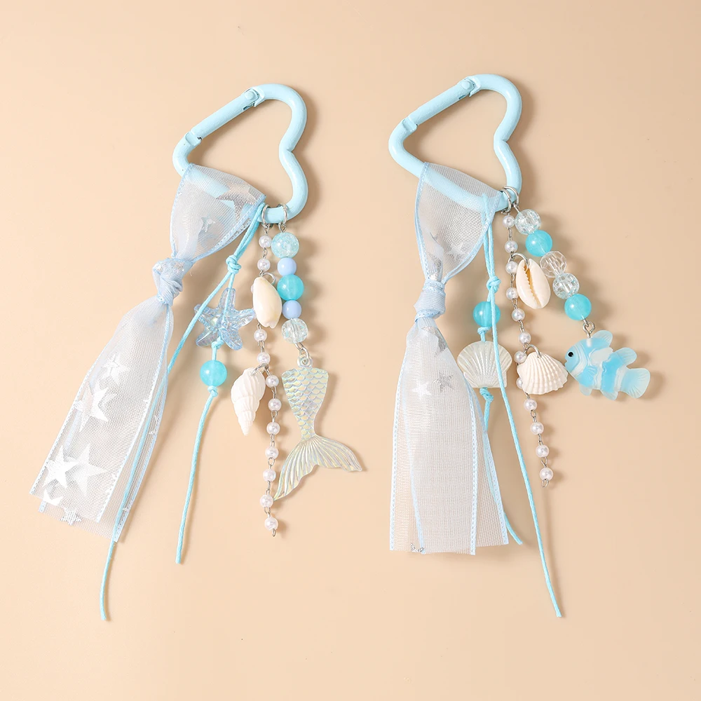 Modische handgefertigte Schlüsselanhänger mit Band, Fischschwanz-Muschel-Anhänger für Frauen und Mädchen, Autoschlüssel, Handtaschen-Schlüsselanhänger, DIY-Zubehör – Detail 3