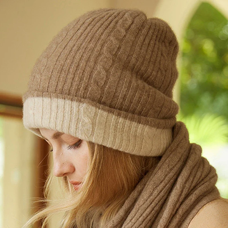 

Women's 100% Pure Goat Cashmere Beanie Winter Thick 2-Layer Twist Skullies Cap Soft Warm Fashion Slouchy Hat for Girls