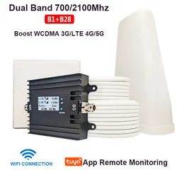 Cell Phone Signal Booster for Home, 4G, 5G, 700Mhz, 2100Mhz, B1 B28 LTE Repeater, LCD Cellular Amplifier, App Remote Management