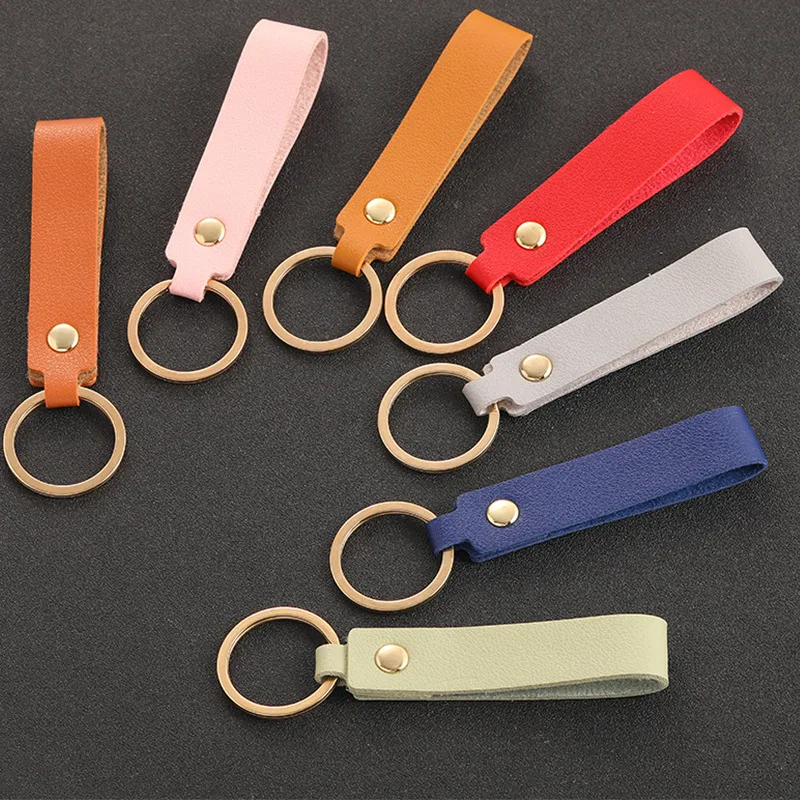 Soft PU Leather Key Chains for Friends Colorful Simple Blank Keyring Pendant Short Style Car Keychain Accessories Keys Storage