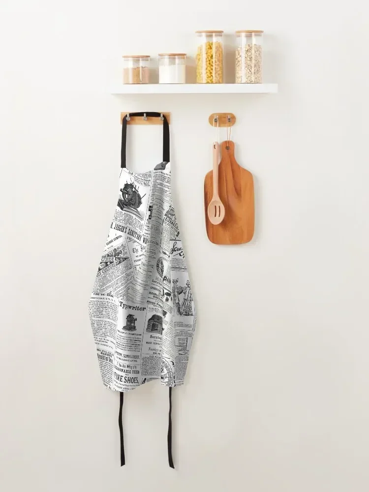Delantal con estampado de periódico Vintage, estético de estilo japonés para mujer, delantal de cocina y hogar