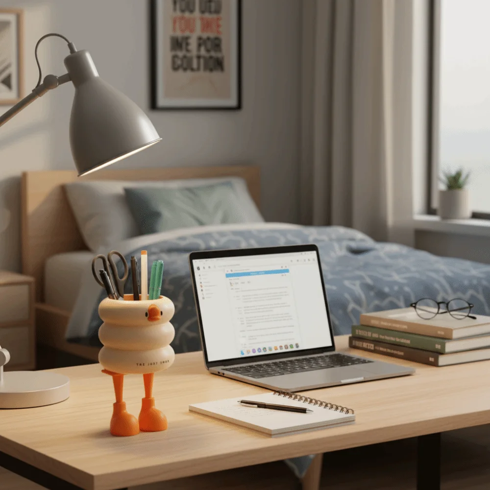 Large-capacity Duck-Shaped Desk Organizer Cartoon Design Duck Shape Makeup Brush Holder Ice Cream Theme Multi Functional