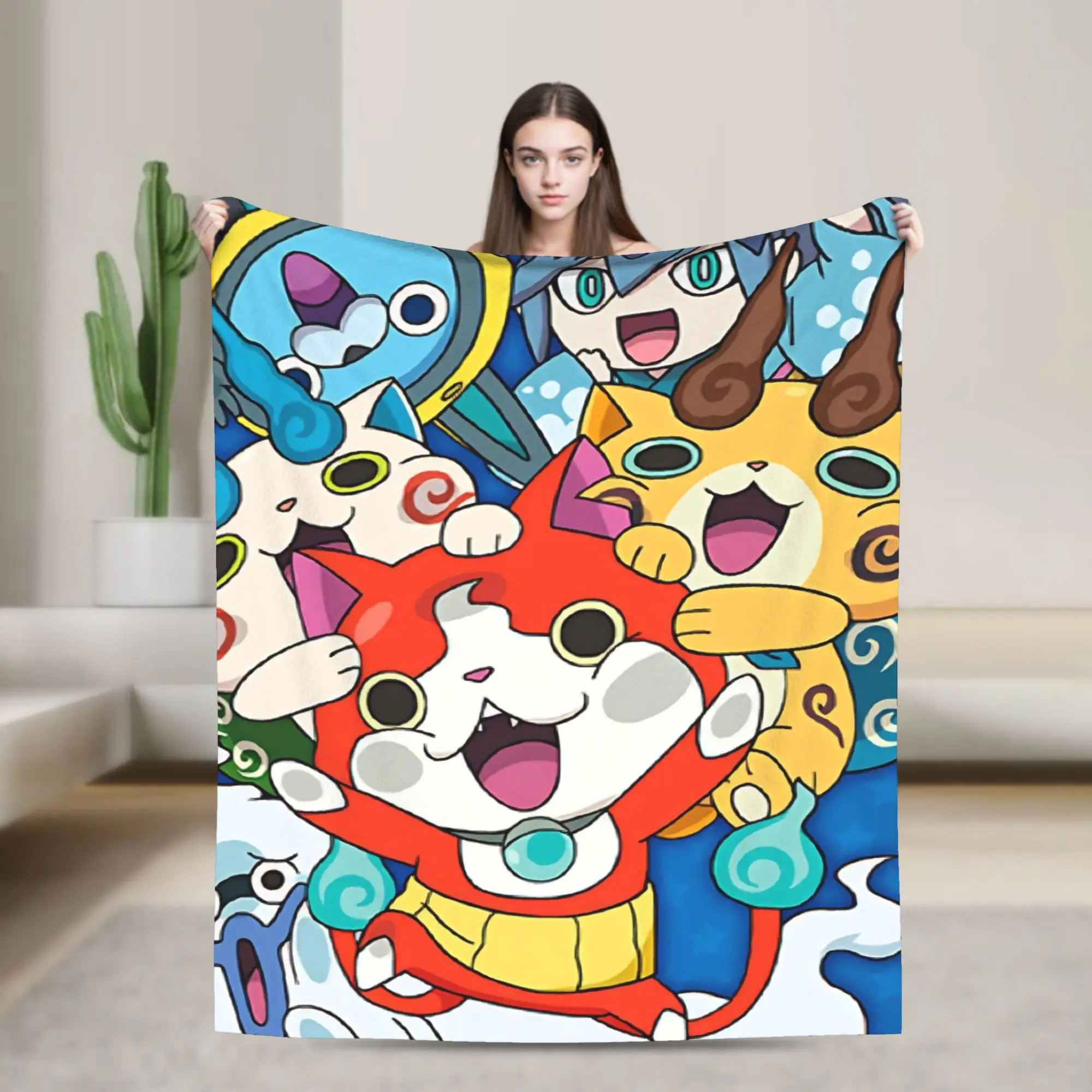 Yokai Watch Game Blanket Velvet Summer Air Conditioning Jibanyan Komajiro Breathable Thin Throw Blanket for Home Car Bedspreads