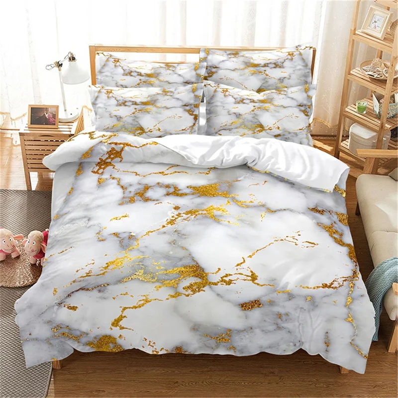 

Marble Grain,Golden Duvet Cover Fashion Girls Boys Bedding Set Queen Double Bed Set Comforter Set Bedding Duvet Cover Set