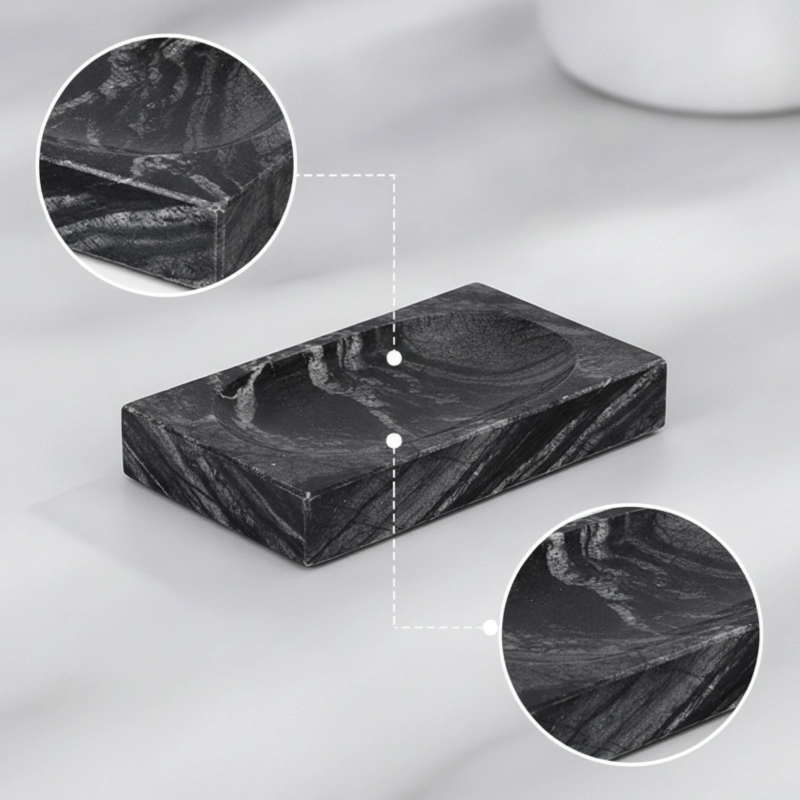 Marble-Patterned Block Modern Stone-Look Block Organizer Minimalist Holder Compact for Vanity, Powder Room
