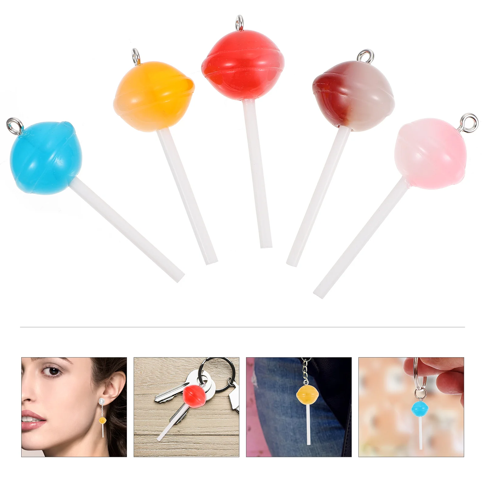 

30 Pcs Lollipop Pendant Fudge Candy Clay Keychain Decor Bag Ornament Hanging Pendants Resin Mini Ring DIY Charms