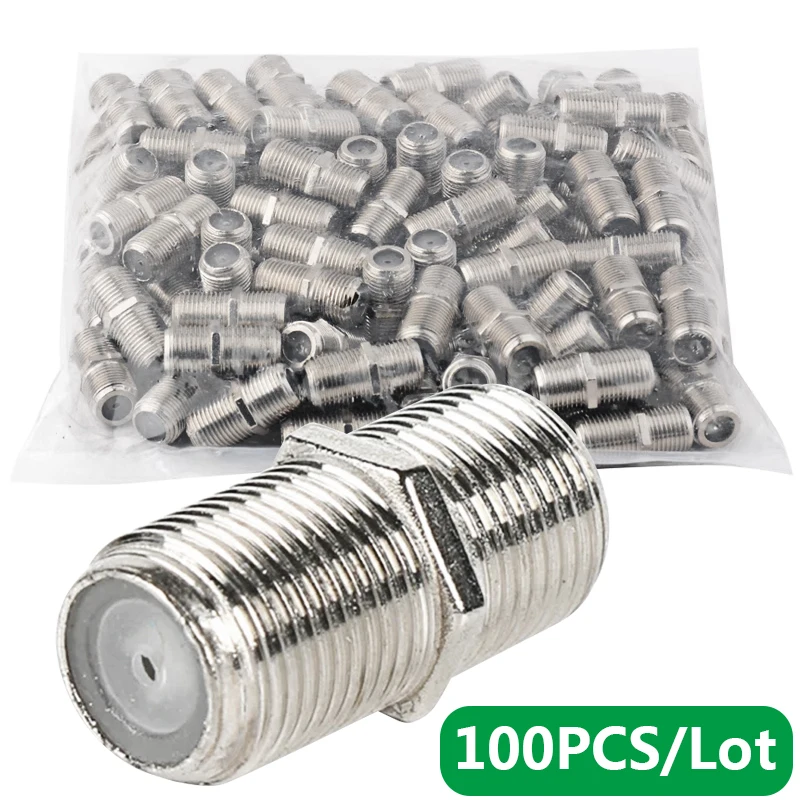 100PCS/Lot F Type UHF Adapter Connector Female F/F Jack RG6 Coax Coaxial Cable High Quality Coax Connector For TV Video