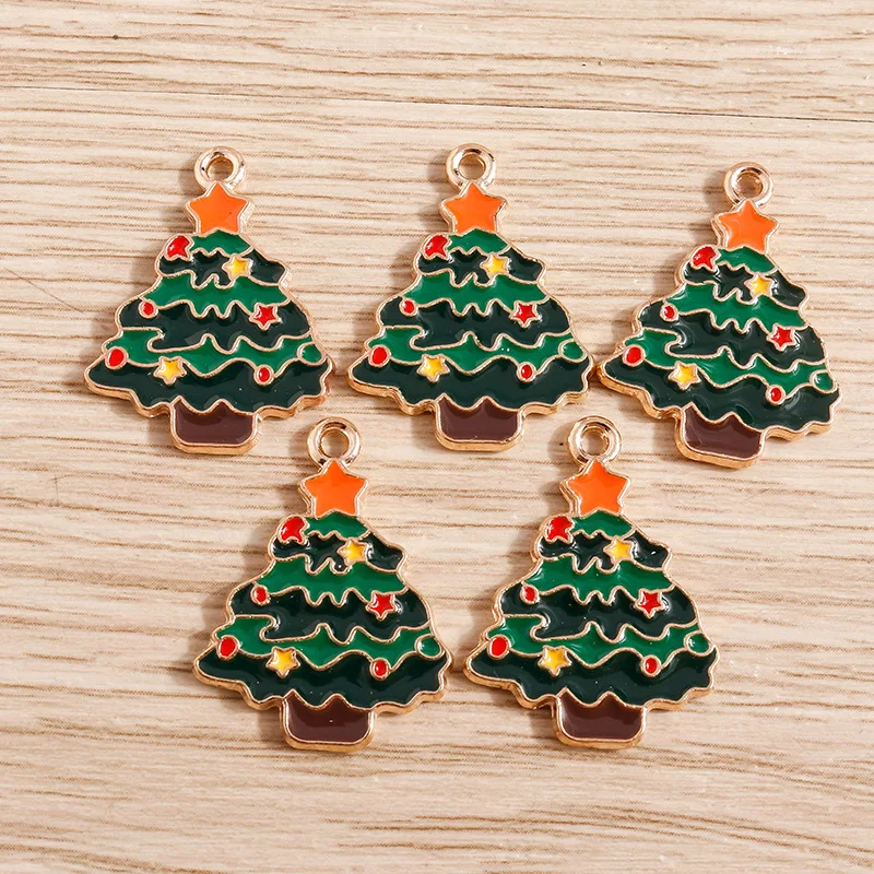 10 Pcs/Pack Explosive Personalized Creativity Alloy Drip Oil Christmas Tree Accessories DIY Star Tree Earrings Necklace Pendant